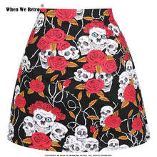 Women Summer Mini Skirt SS0008 Black Rose Skull Print Gothic High Waist Floral Print Short Skirts Cotton Halloween Party Skirts 2024 - buy cheap