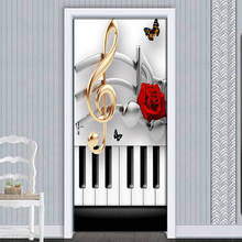 DIY Self adhesive Door Stickers 3D Piano note rose Decals For Living Room Bedroom Door Decor PVC Waterproof Art Wallpaper Poster 2024 - buy cheap