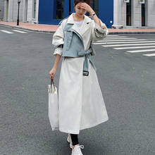 Sobretudo feminino corta-vento, casaco longo solto azul bege coreano moda primavera outono 2021 2024 - compre barato