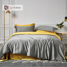Liv-Esthete Luxury Gray Yellow 100% Silk Bedding Set 25 Momme Duvet Cover Flat Sheet Fitted Sheet Pillowcace Queen King Bed Set 2024 - buy cheap