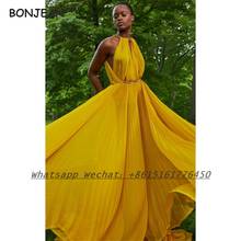 Vestido de noite amarelo com gola halter 2021 e um ombro à mostra chiffon vestido formal de noite para mulheres 2024 - compre barato