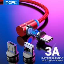 TOPK-Cable USB magnético 3A de carga rápida, Cable Micro USB tipo C para iPhone, Samsung, Xiaomi L 2024 - compra barato
