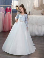 3/4 Sleeves Flower Girl Dresses For Weddings Ball Gown Tulle Lace Beaded Bow Long First Communion Dresses Little Girl 2024 - buy cheap