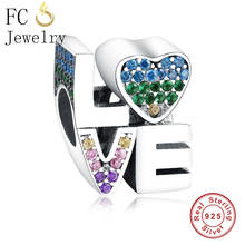 FC Jewelry Fit Original Brand Charm Bracelet 925 Sterling Silver Letter Love Heart Crystal Bead Making Berloque Kralen 2019 2024 - buy cheap