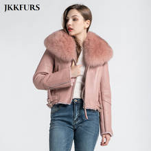 Women's Genuine Leather Jacket With Big Fox Fur Collar Fashion Sheepskin Leather Coat Lady's Outwear S7559 2024 - buy cheap