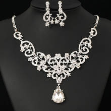 Conjunto de brincos de colar, joias da moda, de cor prata, com strass, joia de casamento, acessórios para mulheres 2024 - compre barato