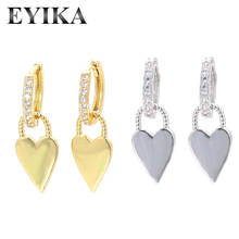 EYIKA Copper Pendant Padlock Heart Drop Earring With White Zircon Hoops Charm Gold Silver Color Pendientes Luxury Women Jewelry 2024 - buy cheap