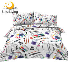 BlessLiving Art Supplies Bedding Set Watercolor Duvet Cover Paints Palette Bed Set King Brushes Ink Bedclothes Bedroom Decor 2024 - buy cheap