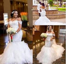 Африканские кружевные винтажные Свадебные платья с блестками и юбкой-фонариком с длинным шлейфом 2024 - купить недорого