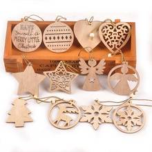 Decoração para casa, 6 peças, madeira natural chip, scrapbook, diy, árvore de natal, pendentes pendurados, ornamentos de madeira, ano novo m2536 2024 - compre barato