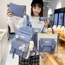Conjunto de mochila escolar feminina, conjunto de 4 peças de bolsas de lona para adolescentes, bolsa para livros, para estudantes e viagens, novo, 2021 2024 - compre barato