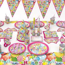 Lovely Candy Theme Party Tableware Plates Napkins Happy Birthday Kids Favors Cartoon Cups Baby Shower Party Supplies&Deco 2024 - купить недорого
