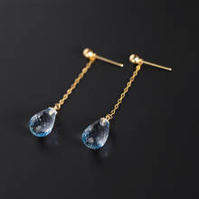 DAIMI-pendientes de Topacio azul cielo para mujer, aretes de oro de 18K amarillo auténtico, regalo artesanal para novia 2024 - compra barato