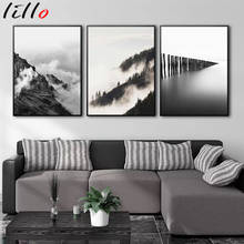 Imagem de floresta montanha nuvem, paisagem escandinavo, decoração nórdica, arte de parede 2024 - compre barato