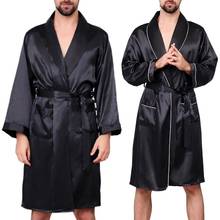 Men Summer Imitation Silk with Pockets Waist Belt Bath Robe Home Gown Sleepwear 2024 - buy cheap