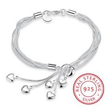 Novidade pulseiras de prata esterlina 925 bracelete elegante multicamadas coração amor pingente coração pulseira corrente para mulheres joias finas 2024 - compre barato