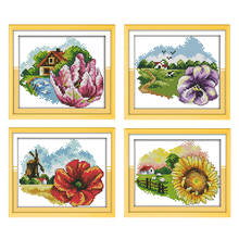 Four Season Flowers Stamped Flower Plant Embroidery Kits Counted Cross Stitch Kits 14CT 11CT Embroidery Handmade Needlework Sets 2024 - buy cheap