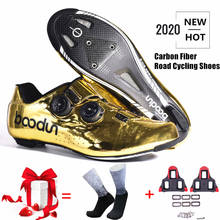 Tênis de ciclismo profissional ultraleve, calçado de fibra de carbono para bicicleta de estrada tipo tirante dourado e auto-bloqueio, novo, 2020 2024 - compre barato