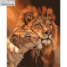Broca completa quadrado diamante 5d diy pintura diamante "leões e tigres" diamante bordado ponto cruz strass pintura mosaico 2024 - compre barato