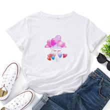 Camisetas con estampado de I Love You Balloon para Mujer, Camiseta de algodón con cuello redondo para Mujer, camiseta informal de manga corta para Mujer, Camisetas para Mujer 2024 - compra barato