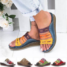 2020 verano sandalias de las mujeres costura sandalias de las señoras abierto del dedo del pie zapatos casuales Zapatos Sandalias taco chino con plataforma zapatos diapositivas playa zapatos Retro 2024 - compra barato