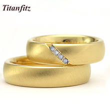 Anéis de casamento anéis de casamento para homens e mulheres cetim amarelo ouro cheio de aço inoxidável casamento anel de casal 2024 - compre barato