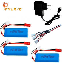 Conjunto de carregador de bateria de controle remoto, 7.4v, 600 mah, para wltoys k969 k979 k989 k999 p929 p939 rc, peças para carro, bateria de 7.4v vs 450mah 2024 - compre barato