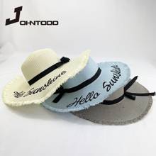 Embroidery personalized custom text LOGO embroidery ladies sun hat big brim straw hat outdoor beach hat summer cap  beach hat 2024 - buy cheap