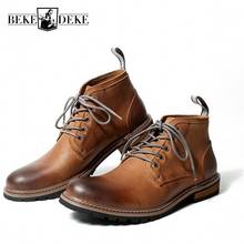 Botas masculinas de couro legítimo estilo inglaterra, calçado de segurança para homens, moda vintage, bico redondo, cano alto, botas masculinas para o deserto 2024 - compre barato