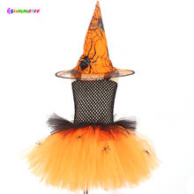 Orange Black Girls Witch Tutu Dress with Hat Kids Halloween Cosplay Party Costume Handmade Children Spider Tulle Dress 2-12Y 2024 - buy cheap