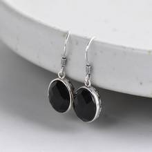 FNJ Round Black Agate Earrings 925 Silver Original Pure S925 Sterling Silver Drop Earring for Women Jewelry 2024 - buy cheap