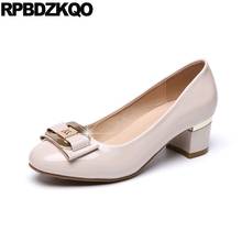 Big Size Medium Heels Patent Leather Thick 4 34 Cheap Slip On 2021 Casual Pumps Block Shoes For Women Round Toe Chunky 10 42 New 2024 - buy cheap