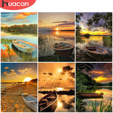 HUACAN 5D Diy Diamond Art Painting Lake Landscape Mosaic Embroidery Boat Cross Stitch Kits Decoration For Home 2024 - buy cheap