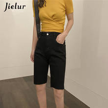 Jielur Denim Shorts Black Solid Color Jeans Woman Summer Skinny High Waist New Short Jeans Chic Slim Bermuda Trousers Women 2024 - buy cheap