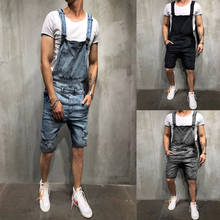 Denim Shorts Men Fashion Men's Sling Denim Rompers Torn Denim Shorts Men's Workwear Color: Light Blue Black Gray 2024 - buy cheap