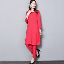 New 2pcs Women Two Piece set vintage Solid color O-neck Three Quarter long Tops+Ankle-Length Pants suit DA722 2024 - buy cheap