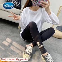 Mallas de nueve puntos de Mickey para mujer, pantalones elásticos de algodón con bordado de dibujos animados, hilo grueso de terciopelo, novedad, Otoño e Invierno 2024 - compra barato