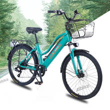 Bicicleta elétrica feminina, 36v, 350w, 10ah, bateria de lítio removível, com cesta, para moças, e-bike, rack traseiro para meninas 2024 - compre barato