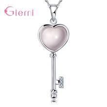 Collar con colgante de llave de plata de ley 925 para mujer, joyería de circonita cúbica de cristal rosa, elegante de lujo, Bisutería 2024 - compra barato