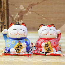 5 inch Ceramic Maneki Neko Couple Blue Pink Lucky Cat Fortune Cat Ornament Money Box Home Desktop Decoration Charm Gift 2024 - buy cheap