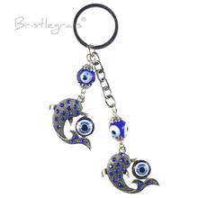 BRISTLEGRASS Turkish Blue Evil Eye Rhinestone Dolphin Keychain Lover Key Chains Ring Holder Amulets Lucky Charm Blessing Pendant 2024 - buy cheap
