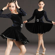 Velvet Long Sleeve Children's Latin Dance Costumes Girls Latin Dance Competition Dresses Stage Show Performance Clothing 2024 - buy cheap