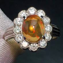 Anel de opala, joias finas pt900, joias de platina, origem méxico, opala de fogo natural, pedras preciosas 1.95ct, anéis femininos para mulheres, anel fino 2024 - compre barato