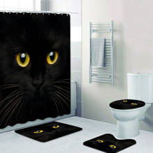 Cortina de banheiro com cara de gato, preto, halloween, cortina, conjunto, longo, à prova d'água, tapetes, decoração da casa, acessórios de banheiro 2024 - compre barato