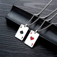 Colar pingente formato de poker, pingente em aço inoxidável preto, vermelho, colar de corrente personalizado 2024 - compre barato
