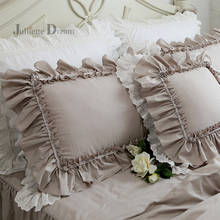 2pcs khaki pillow case European luxury big ruffle pillow cover handmade lace pillow cases embroidery pillow sham bedding textile 2024 - buy cheap