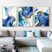Modern Abstract Gold foil lines Blue Gold Canvas Art Paintings For Living Room Bedroom Posters And Prints Wall Poster Home Decor 2024 - buy cheap