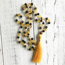 Colar de contas japamala 108, colar de onix preta, olho de tigre e quartzs, com amarra longa, borla para oração e meditação 2024 - compre barato