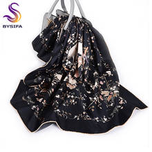BYSIFA-bufanda de seda pura de lujo para mujer, chal cuadrado grande de sarga negra, Hijabs de cuello de 88x88cm, Otoño e Invierno 2024 - compra barato