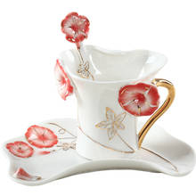 Enamel Bone China Coffee Cups with Dish Spoon Creative Morning Glory Tea Mugs 2024 - buy cheap